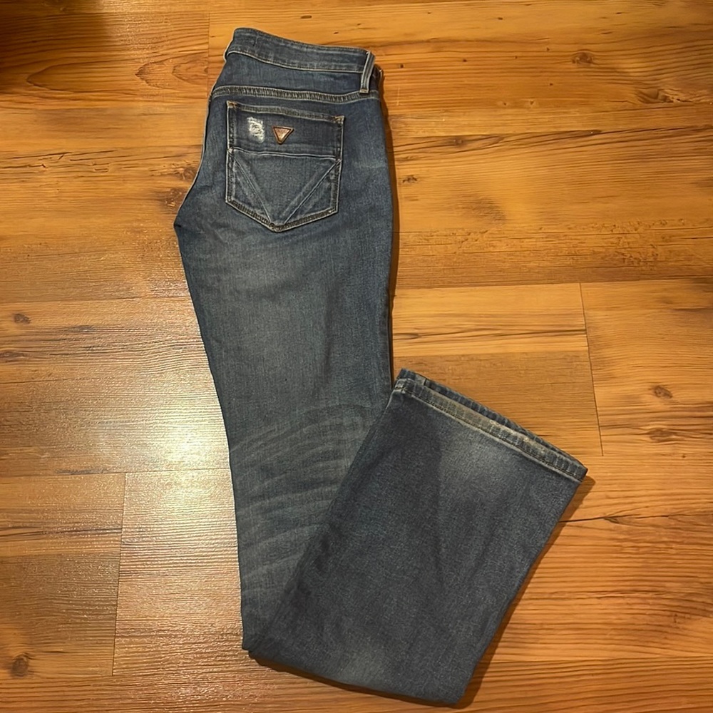 Guess Ultra Low Bootcut Jeans Size 26 Ripped Detail